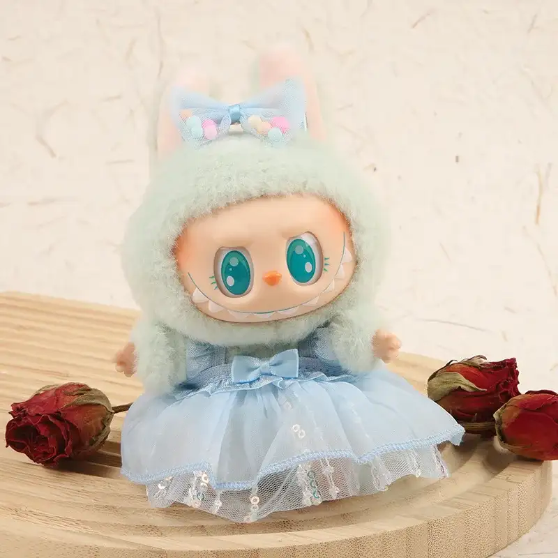 17cm labubu sitting party doll clothes pastel dress