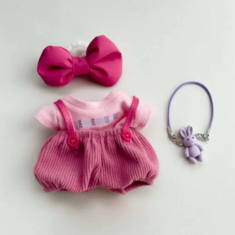 17cm labubu v1 v2 compatible pink corduroy outfit set