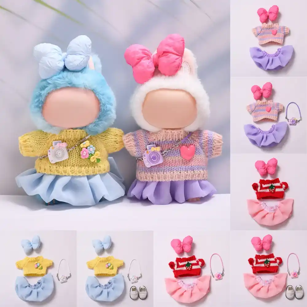 17cm plush doll outfit set with bow tie and camera charm