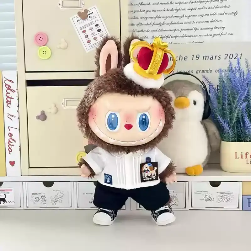 37 38cm labubu doll clothes set shirt shorts crown sneakers