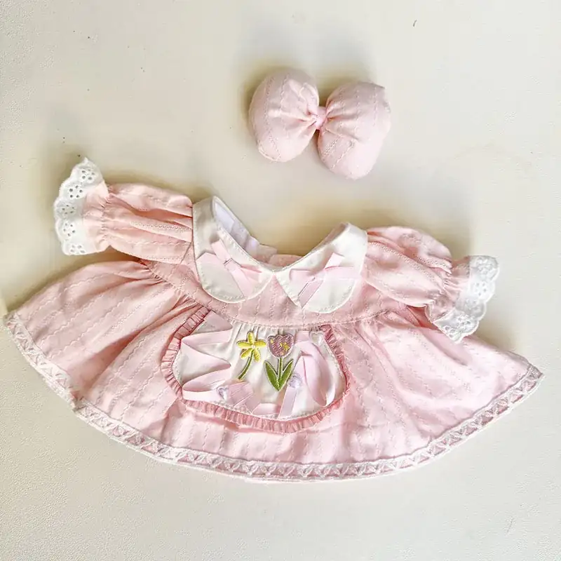 38cm Labubu clothing set pink tulip dress and bow headband