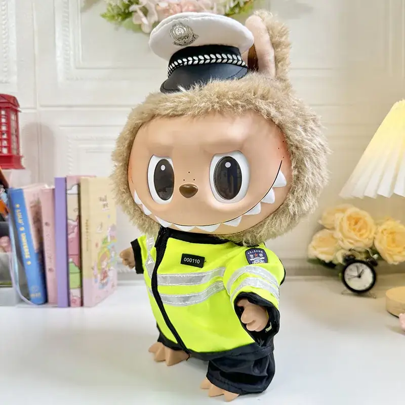 38cm labubu police outfit with reflective stripes
