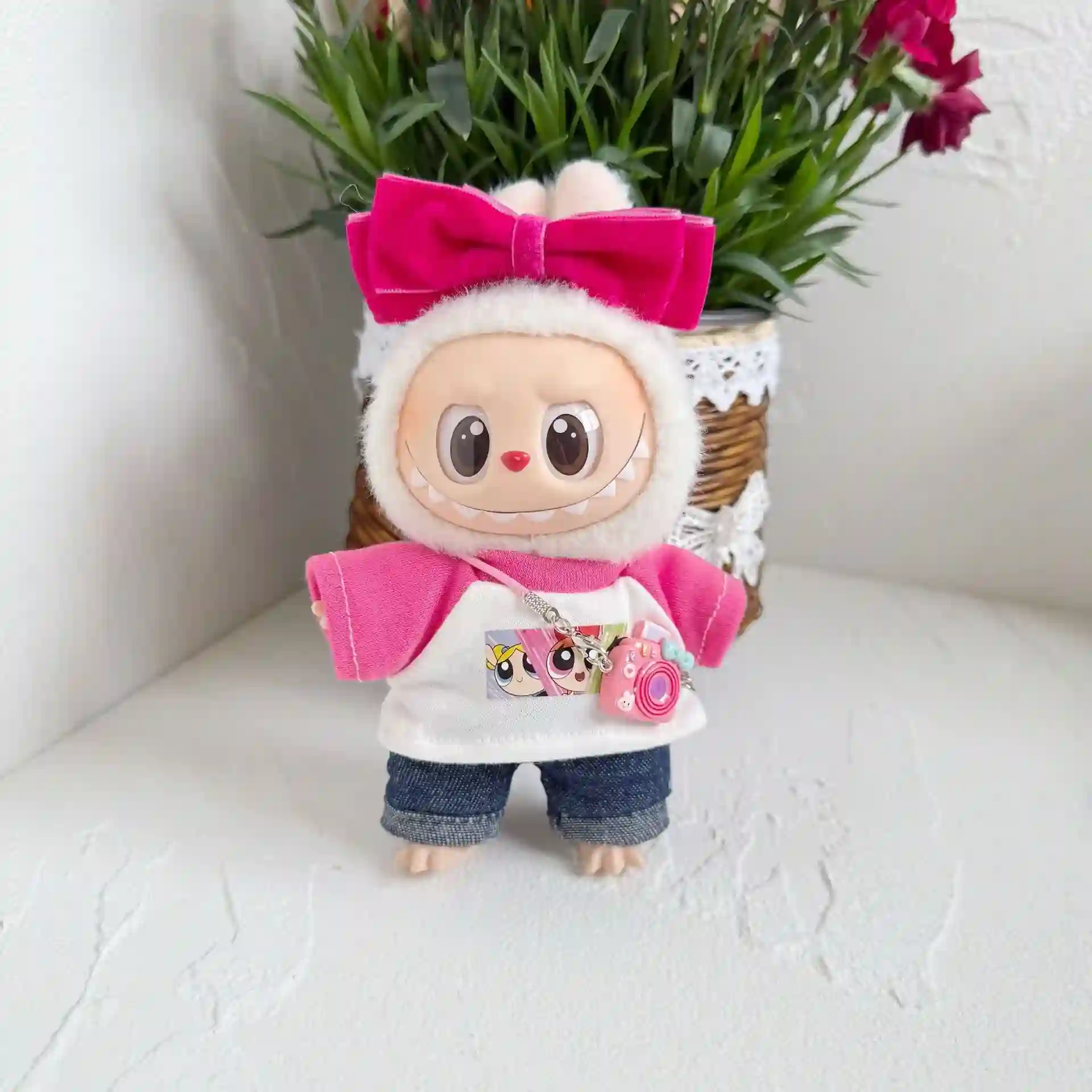 Adorable Pink and White Labubu Outfit with Accessories Included