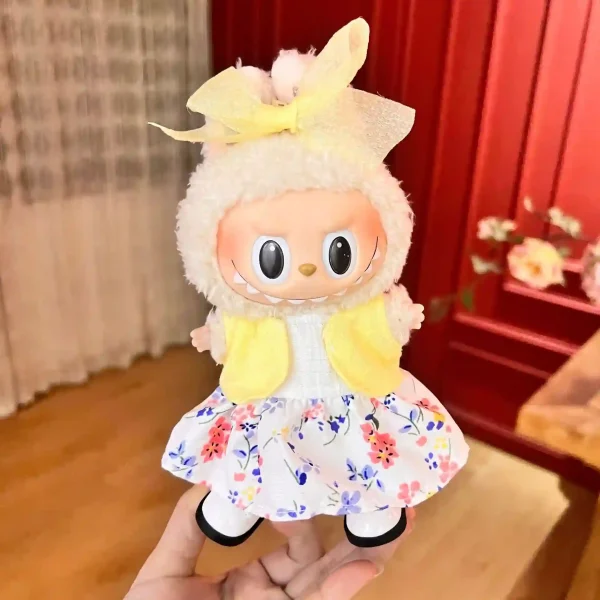 Functional buttons detail 17cm Labubu doll overalls