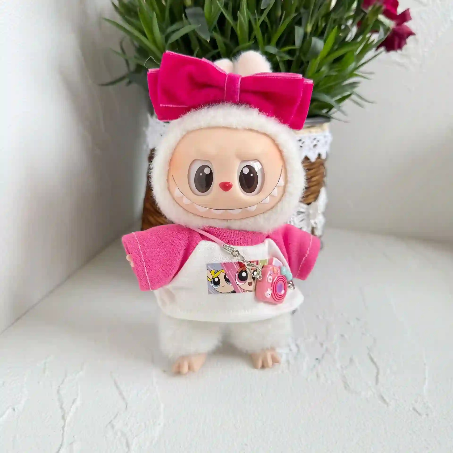 High Quality Soft Cloth 17cm Labubu Doll Outfit Pink Theme
