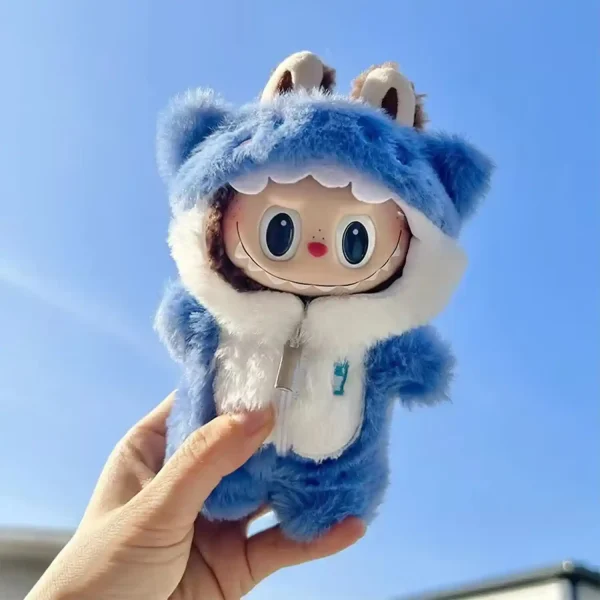 Labubu doll clothes 17cm blue shark onesie for play