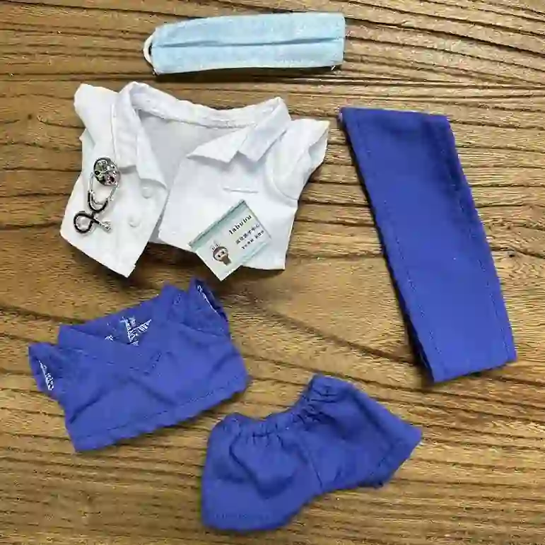 Labubu doll doctor outfit set with face mask and shoes