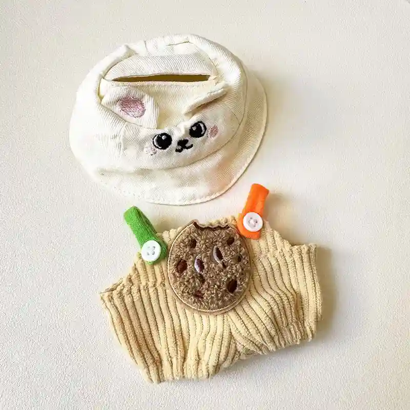 Labubu doll outfit green corduroy overalls and bucket hat