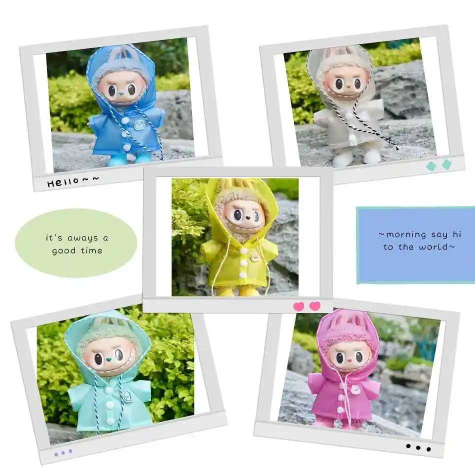 Labubu doll raincoat outfit set light blue color