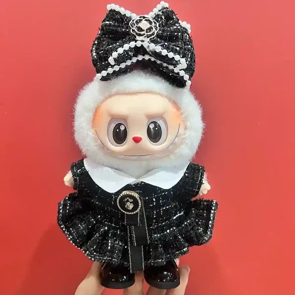 Red white checkered cap for 17cm Labubu doll