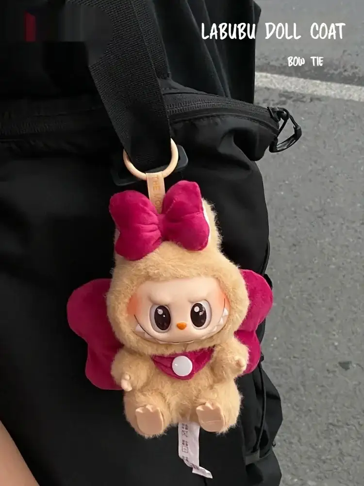 adorable 17cm Labubu bunny costume with big pink bow