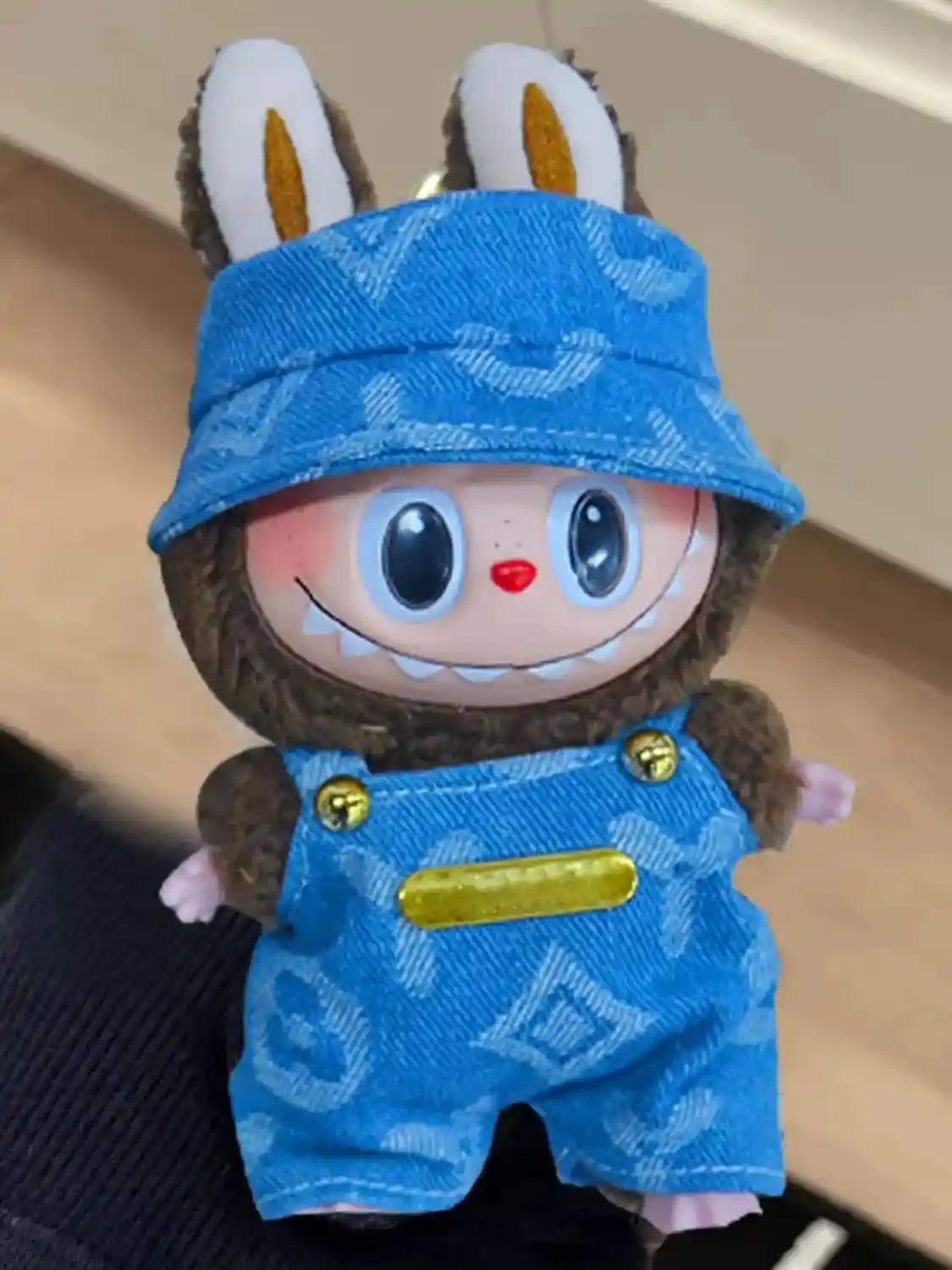 adorable 17cm Labubu doll cowboy hat and suspenders denim set