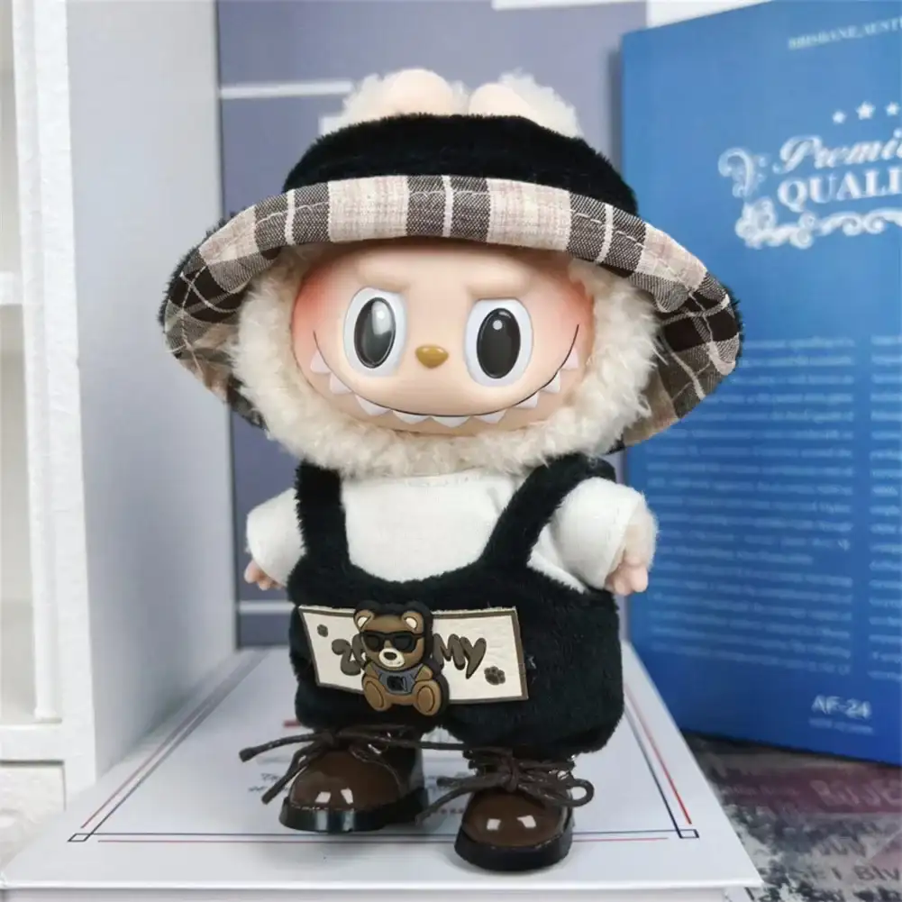 adorable 17cm Labubu doll overalls outfit with hat and shoes