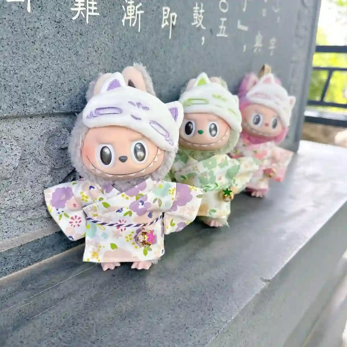 adorable 17cm Labubu doll summer kimono with cat sleep mask