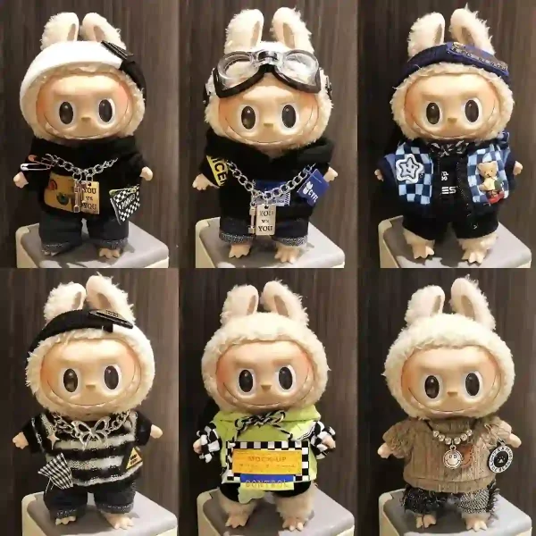 adorable 17cm Labubu doll trendy makeover hoodie outfit set