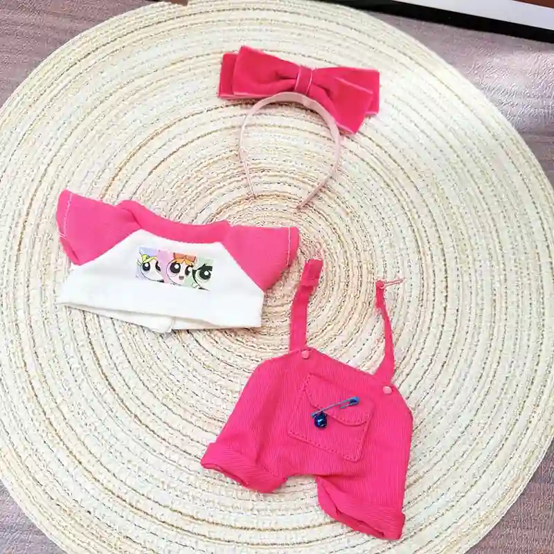 adorable 17cm labubu doll pink overall and tshirt