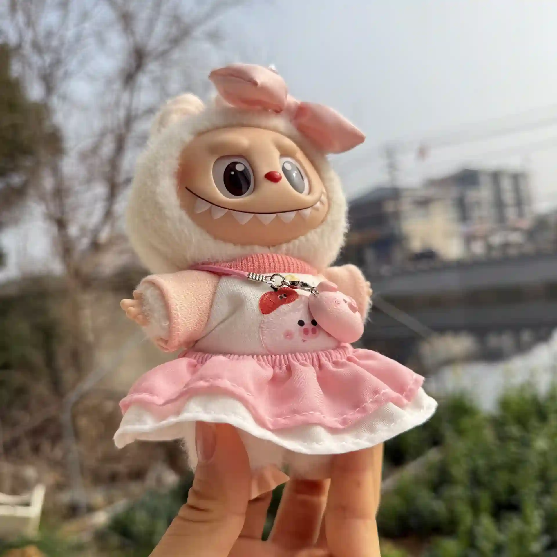 adorable 17cm labubu pink pig girl outfit diy gift