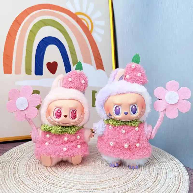 adorable 3 piece strawberry outfit for 15 17cm labubu mini doll