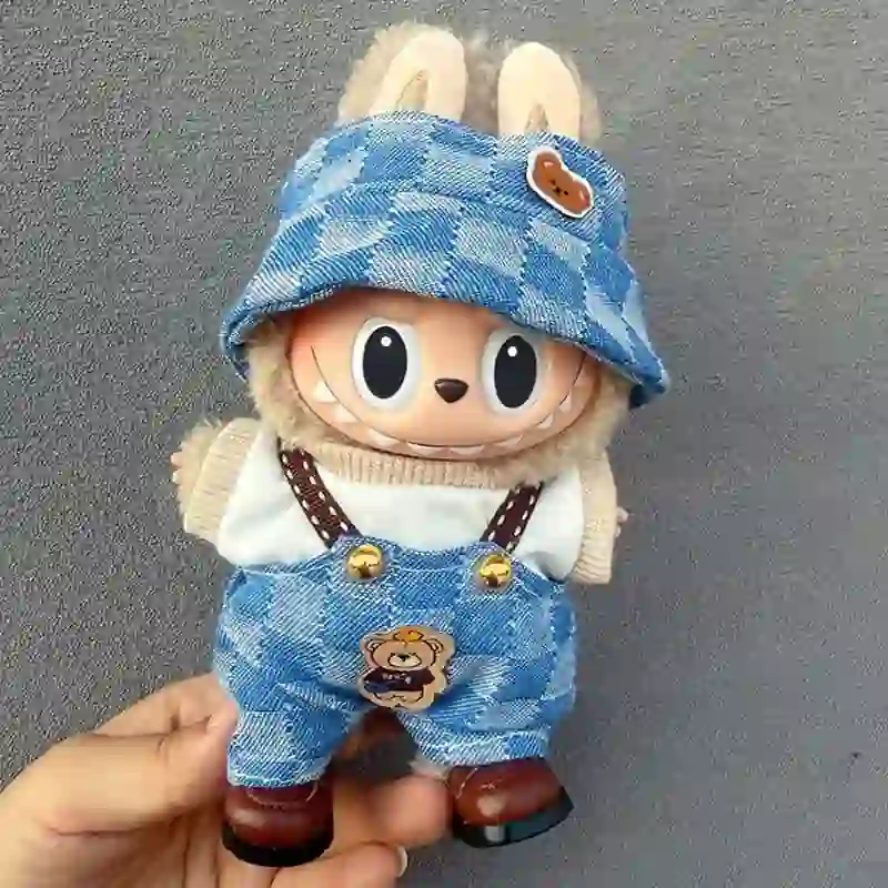 adorable Labubu clothes set with hat and overalls
