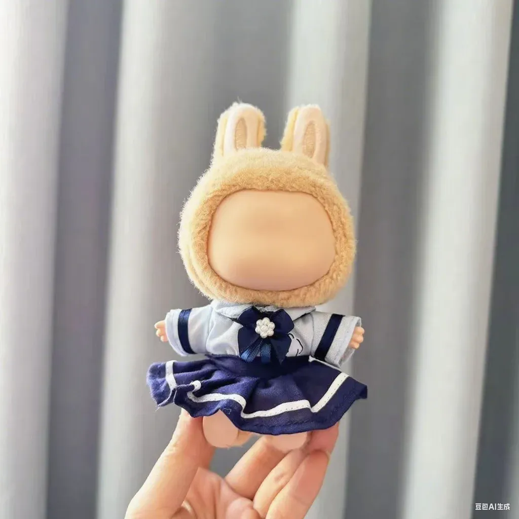 adorable beige and grey bunny hood for 17cm Labubu doll