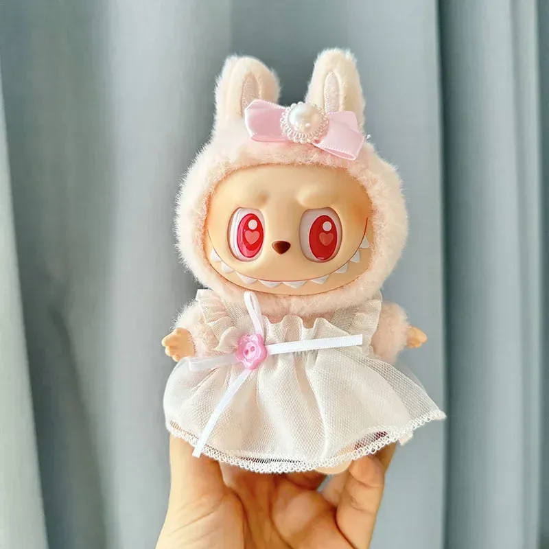 adorable bunny costume with bow for 17cm Labubu doll