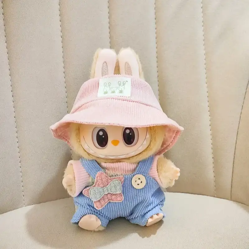 adorable bunny hat and jumpsuit for 17cm Labubu doll