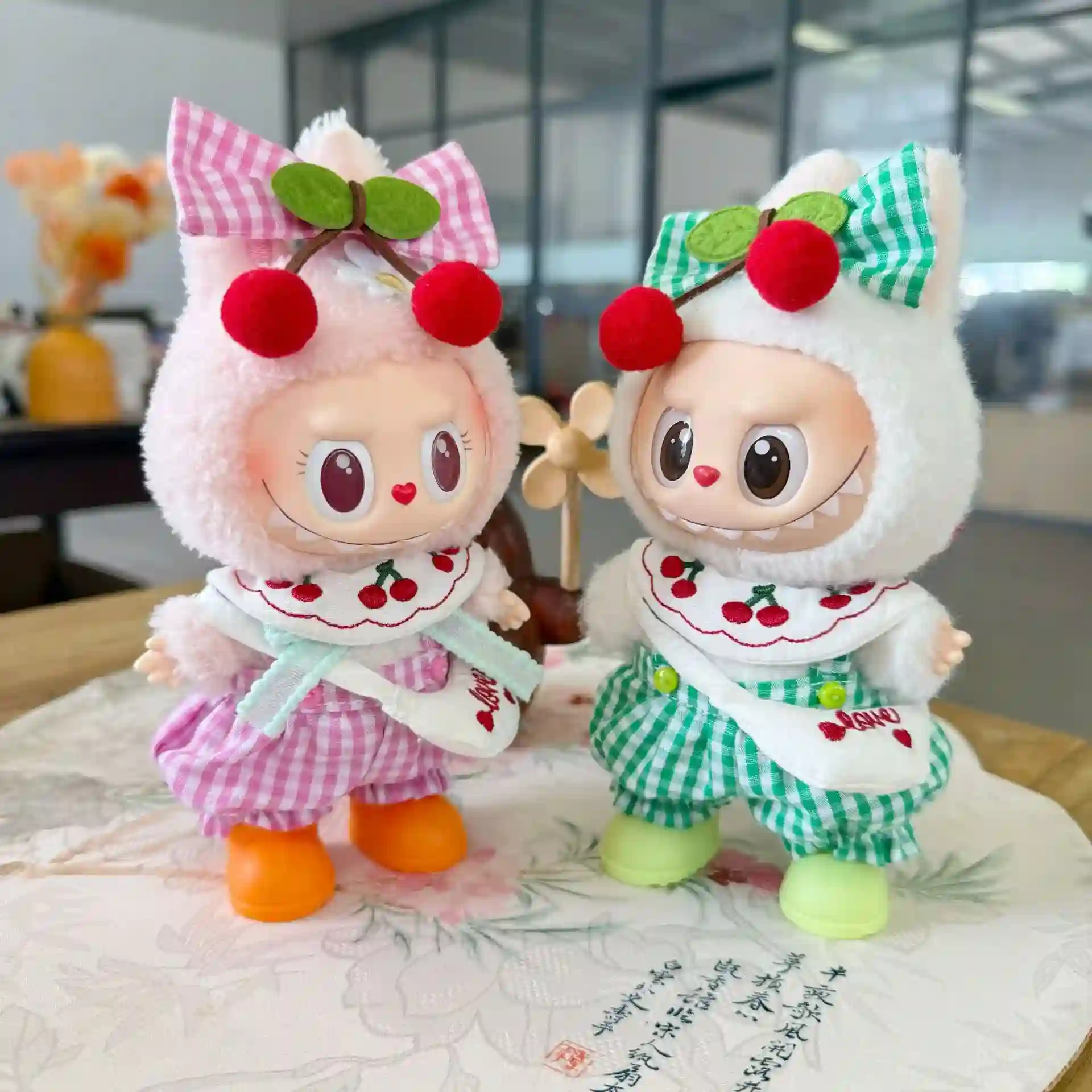 adorable cherry themed labubu clothes 4 piece set 17cm doll