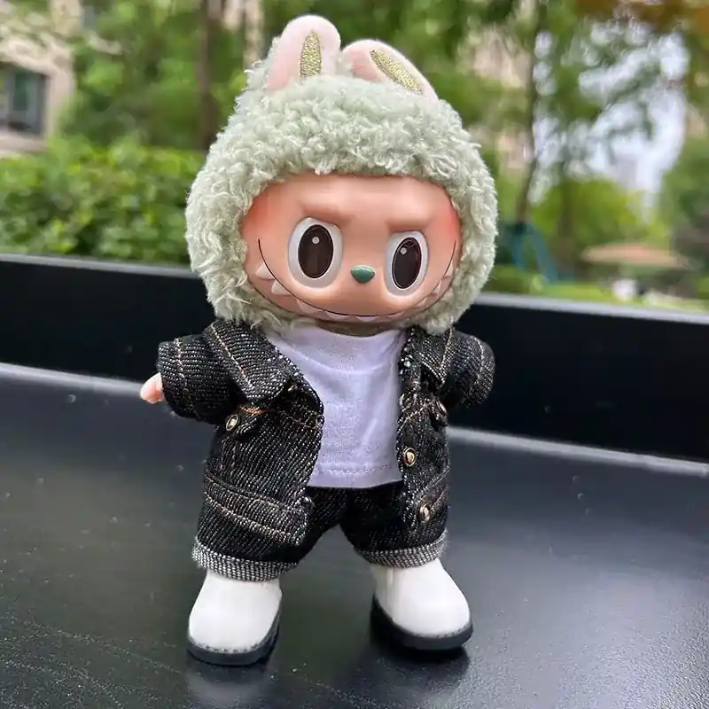 adorable denim outfit and boots for 17cm Labubu figure