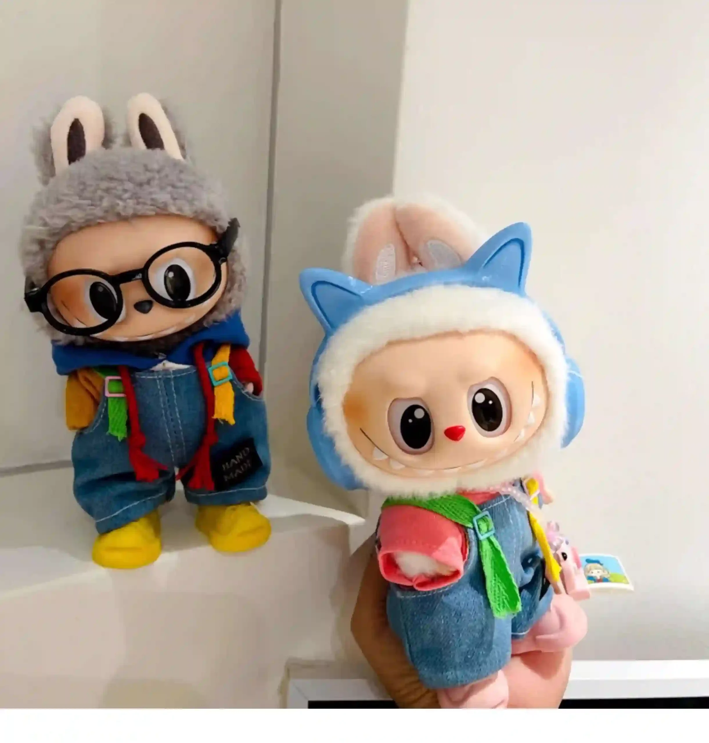 adorable denim overalls outfit for 17cm Labubu doll scaled
