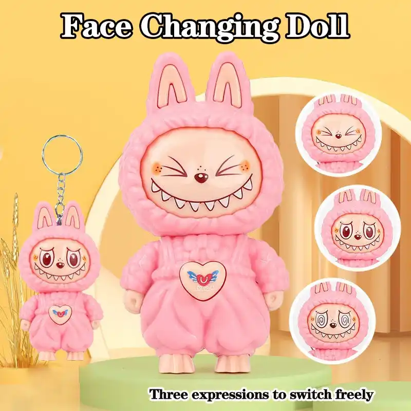 adorable labubu bunny keychain with three expressions