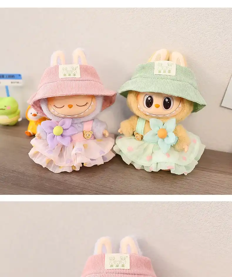adorable labubu doll dress with flower hair accessory