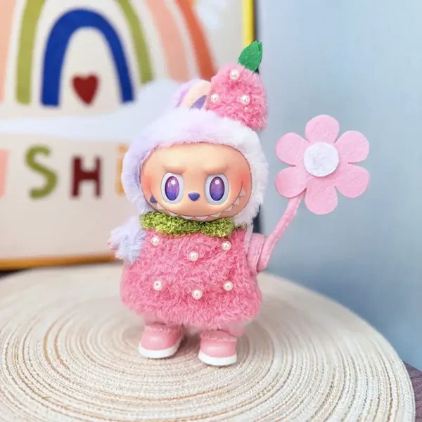 adorable labubu doll outfit pink strawberry dress flower skirt