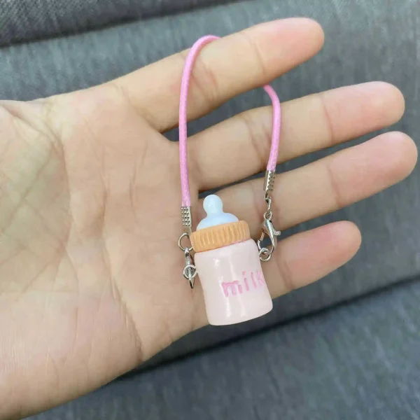 adorable labubu doll pastel milk bottle keychain pendant charm