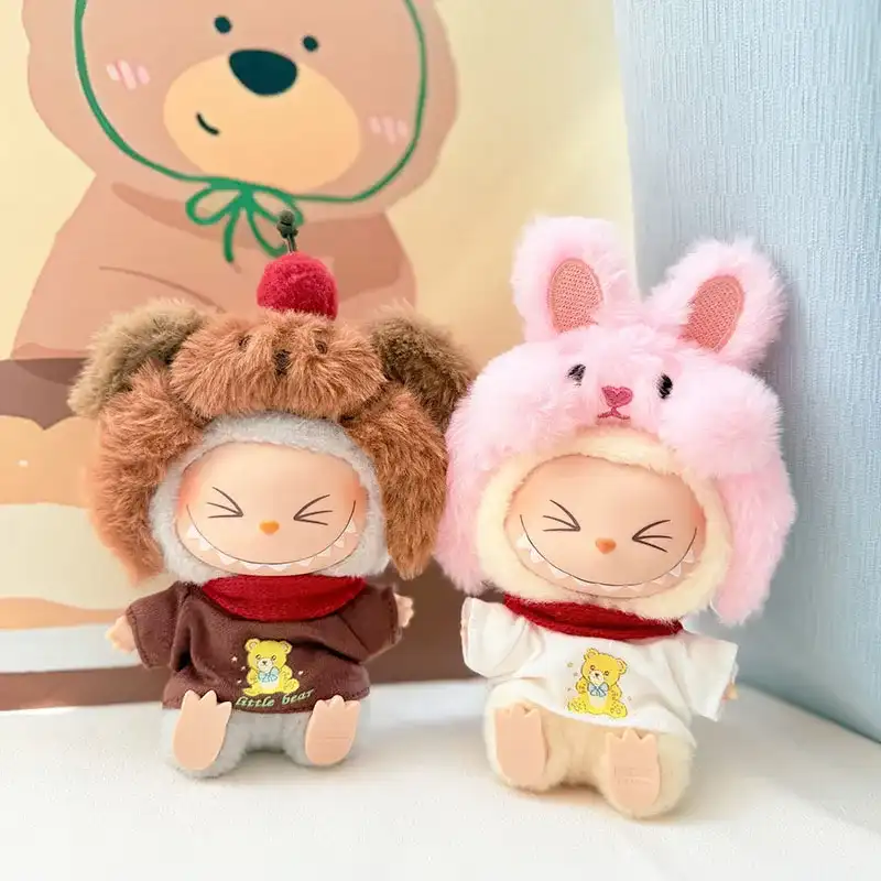 adorable labuubu plush doll outfit set with matching scarf