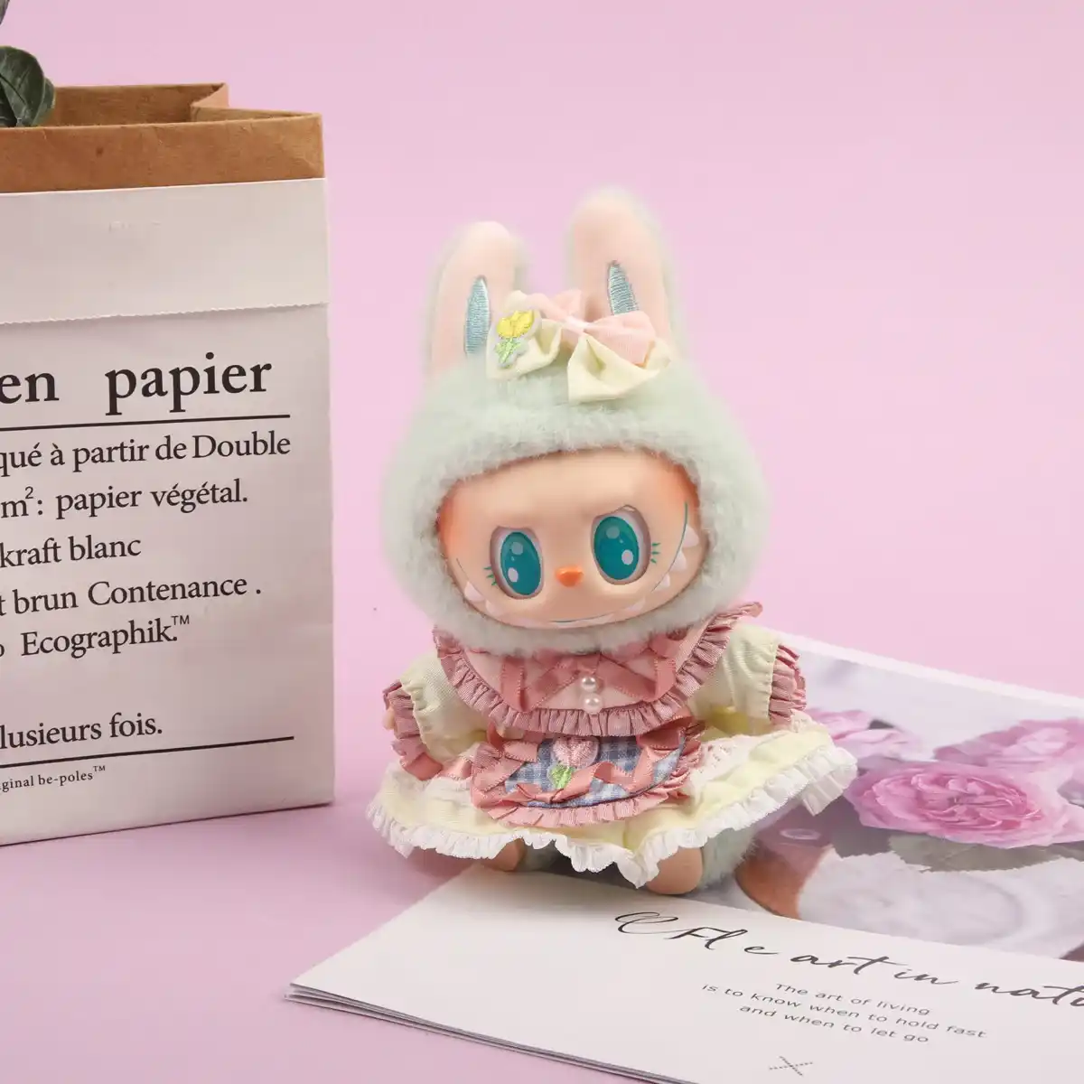 adorable pastel pink and mint green labubu bunny clothes