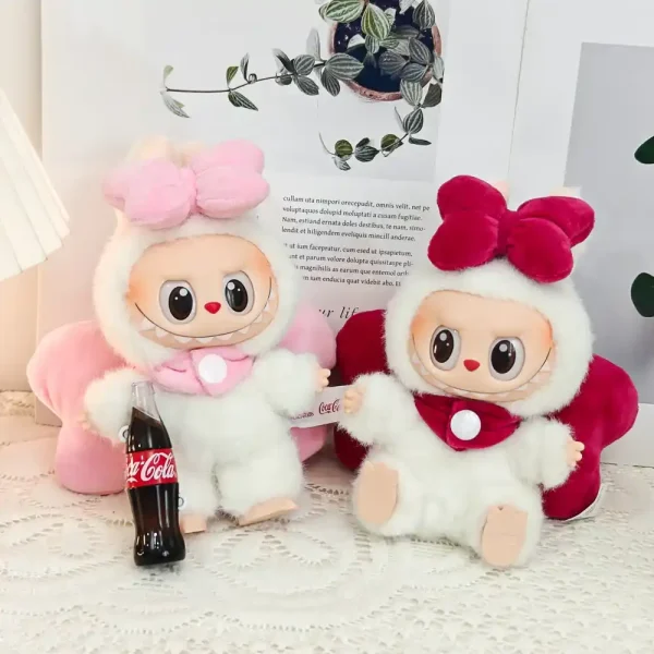 adorable pastel pink labubu outfit for keychains display