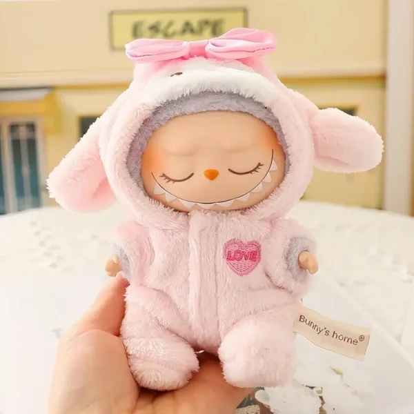 adorable pink bunny hooded jumpsuit for labubu doll