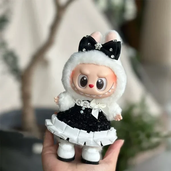 adorable plush bunny hood and dress for 17cm Labubu