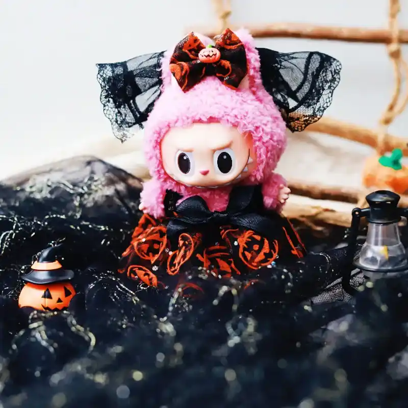 adorable pumpkin dress and bunny ear headband for labubu