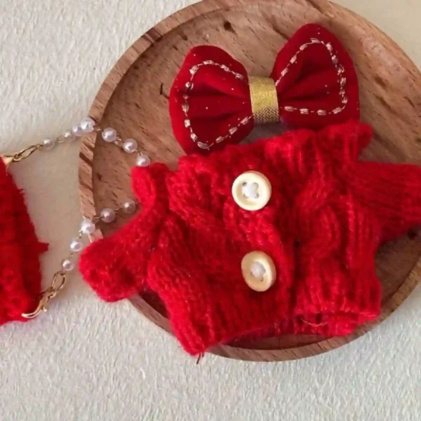 adorable red labubu clothing set with handbag and bow