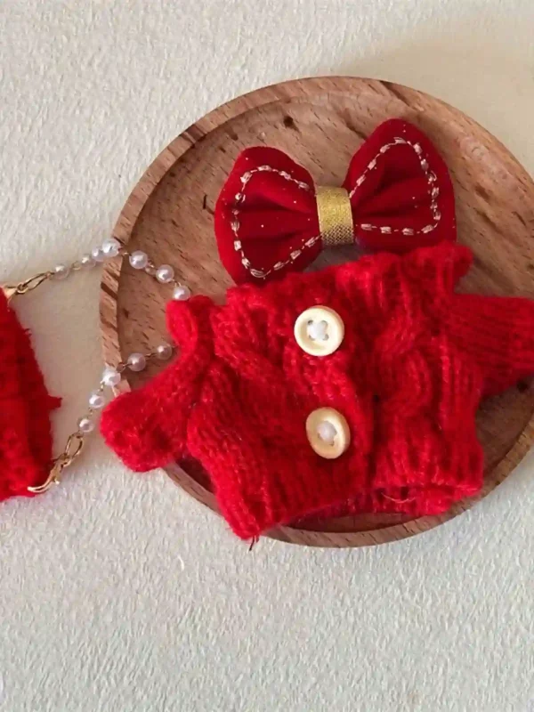 adorable red labubu clothing set with handbag and bow