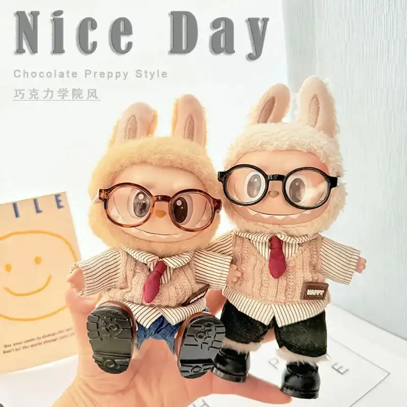 beige and off white striped shirt and cardigan for labubu doll