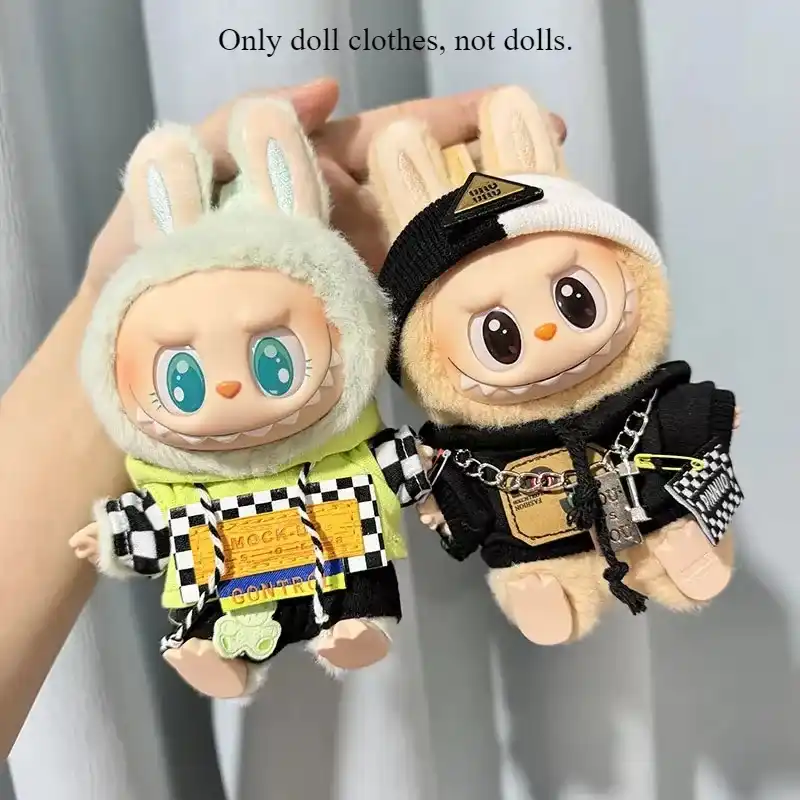 black and color accent labubu doll hoodie outfit set