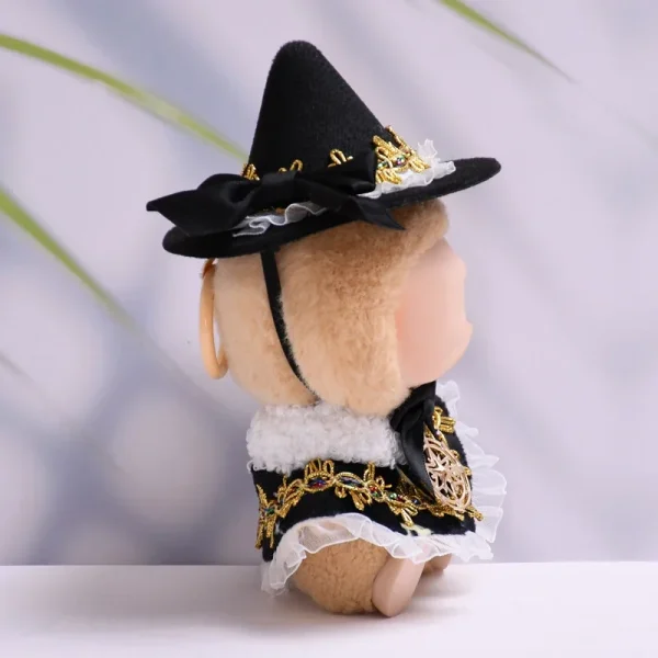 black and gold witch costume for 17cm labubu doll elegant design