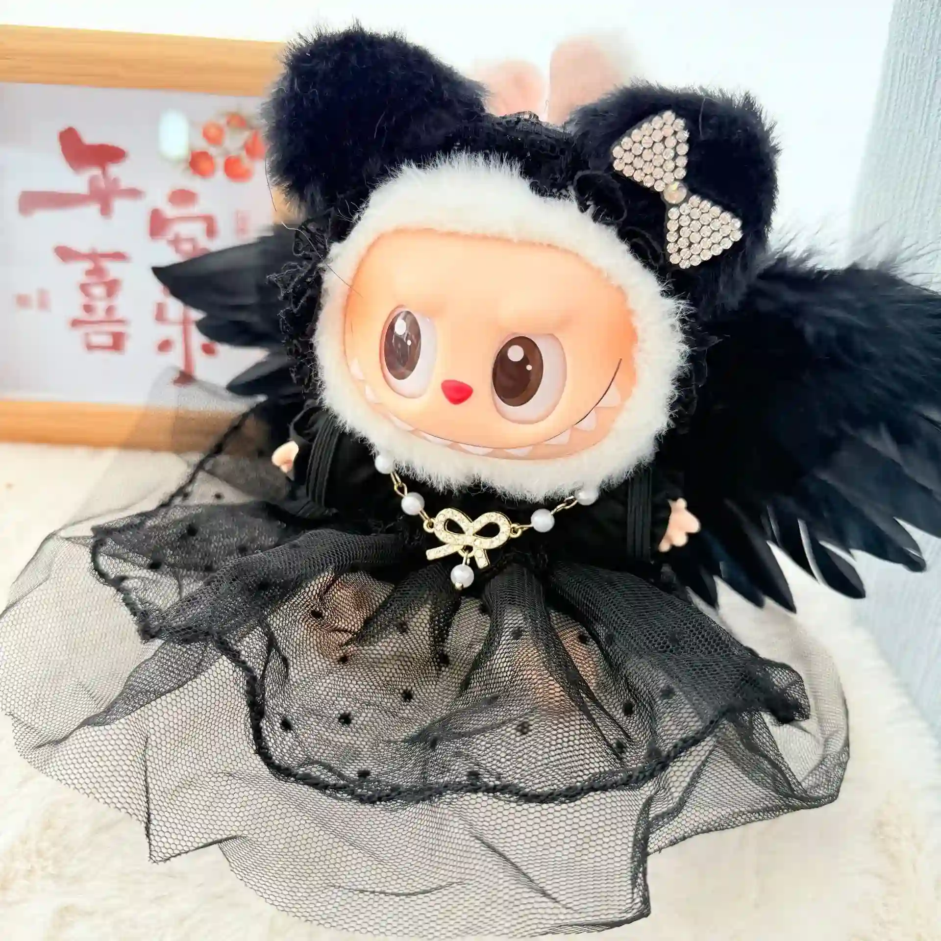black angel wings costume for 17cm labubu v1 v2 v3 dolls