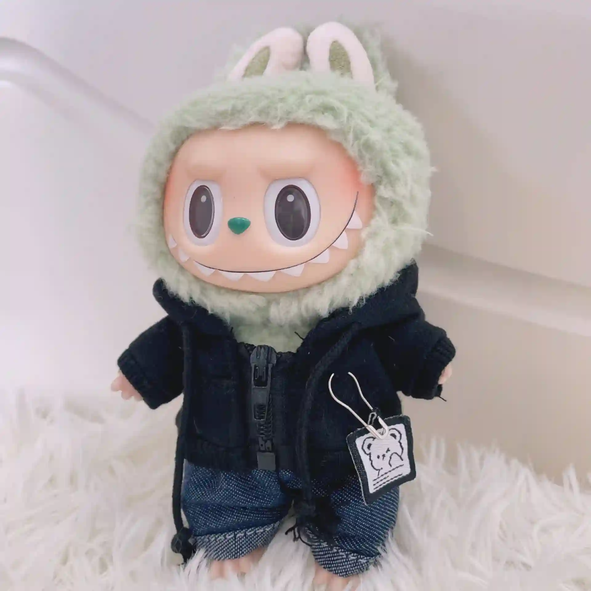 black bear hoodie outfit for 17cm labubu doll korea kpop