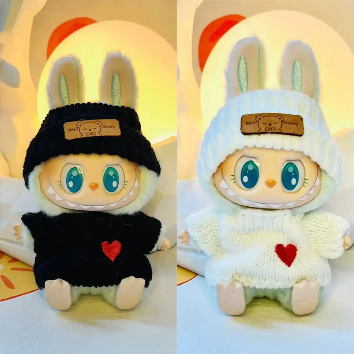 black labubu knitted sweater hat set doll clothing