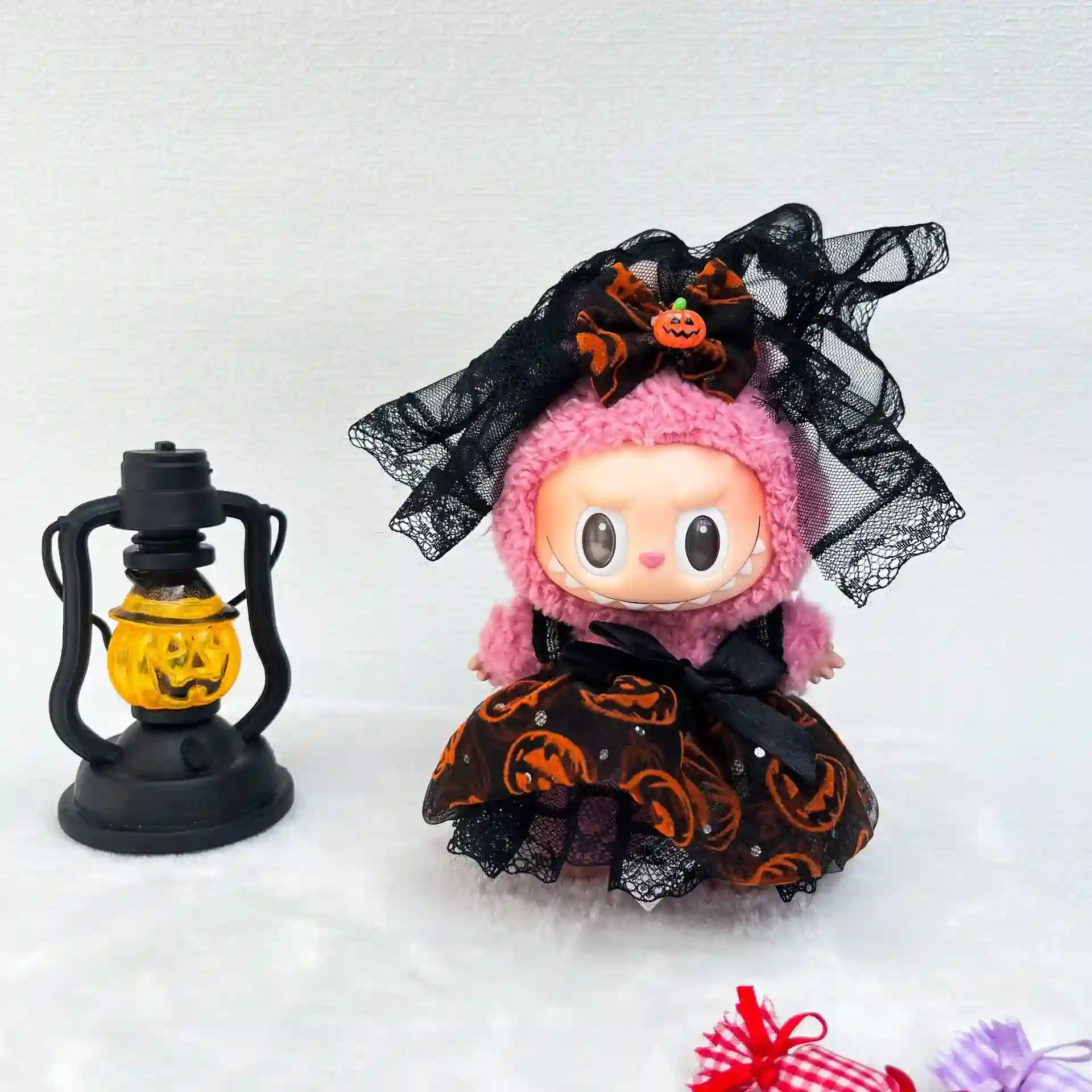 black lace halloween dress for labubu doll v1 v2 v3