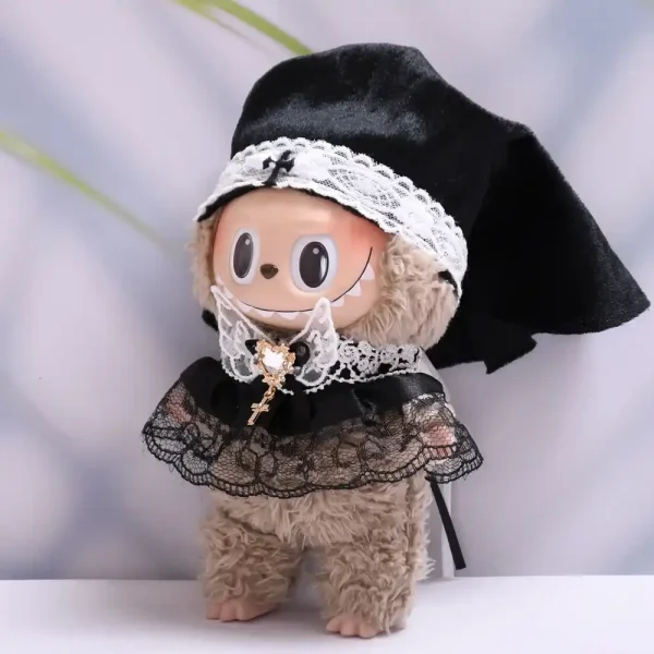 black lace trim nun costume for labubu plush dolls