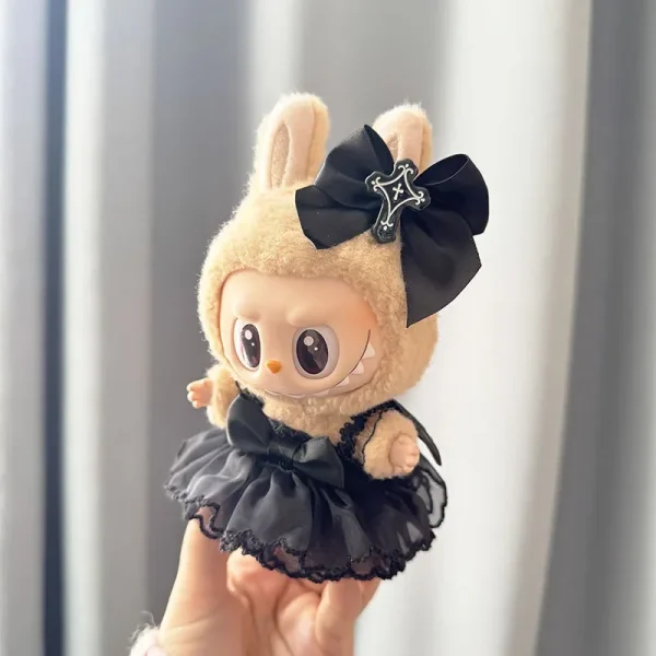 black lace tutu dress for labubu dolls party costume